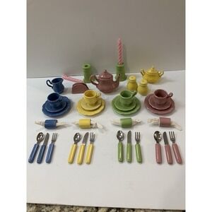 Vtg Frenzy Toys “Fiesta Style” Pastel Ceramic Childs Doll Tea Set 40 Pieces